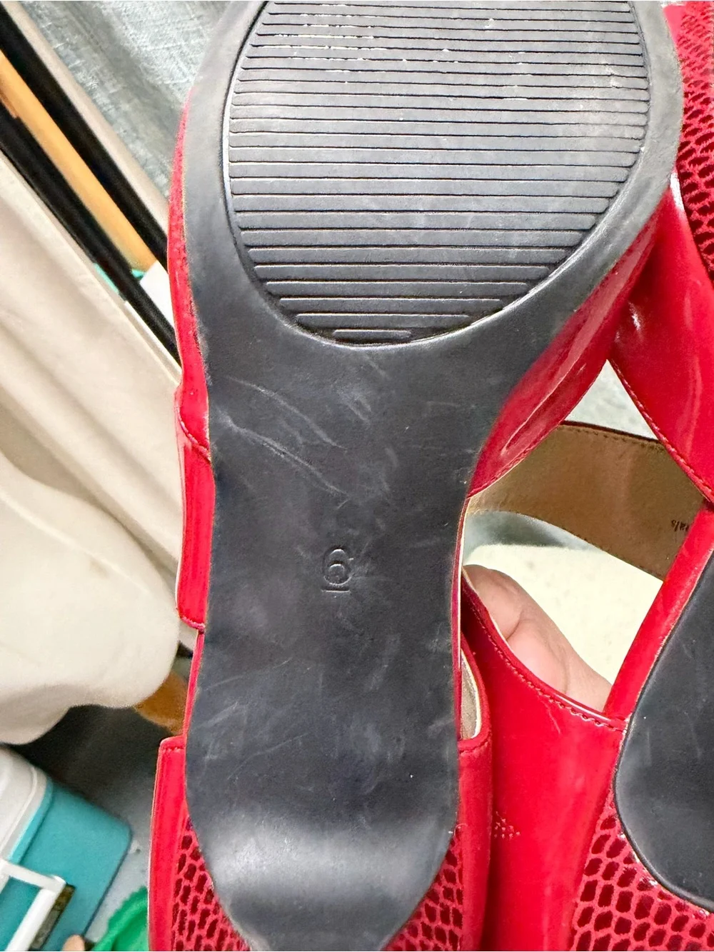 Coach Red Patent Leather Peep-Toe Heels with Wide Strap